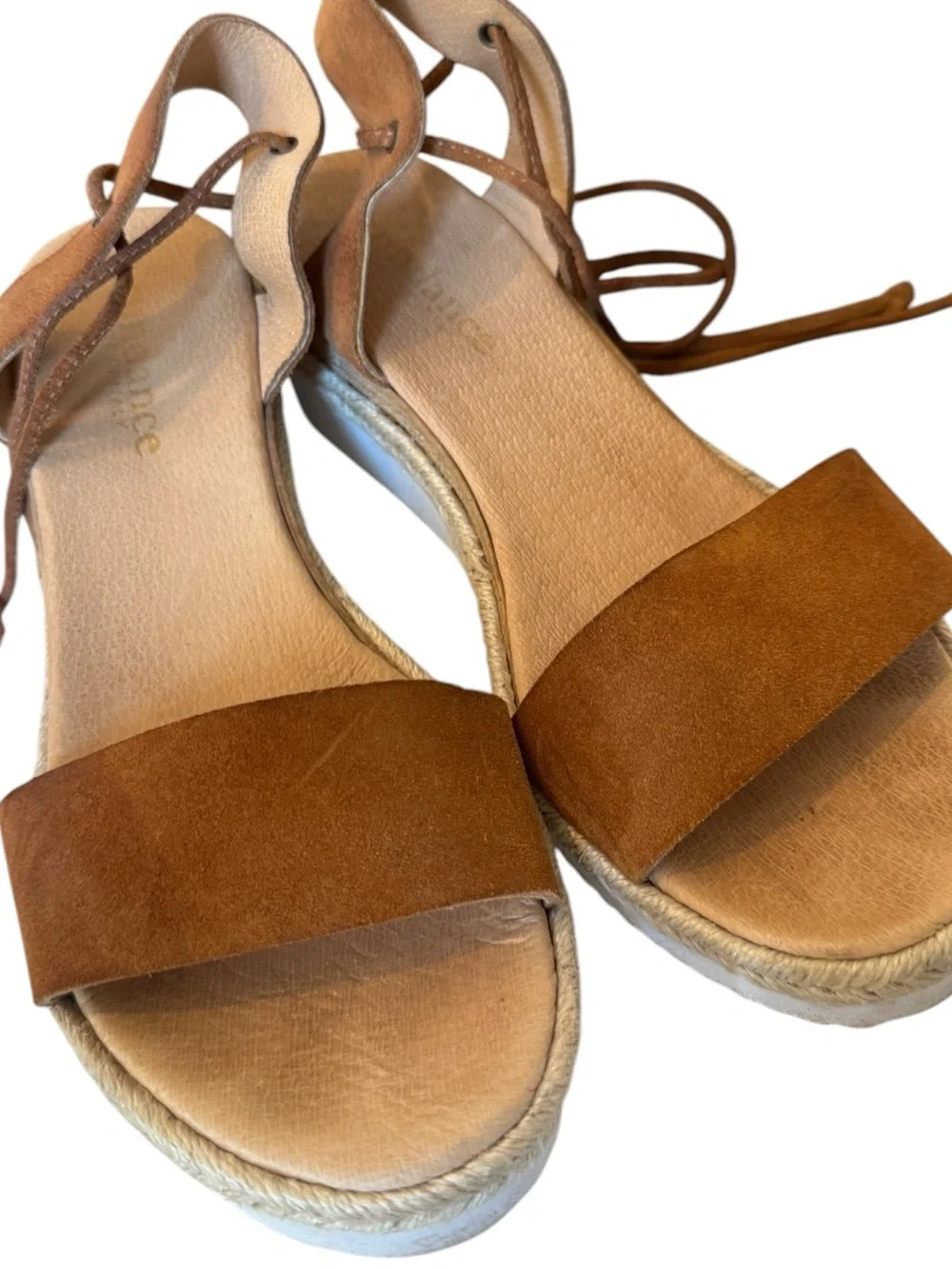 Sundance Tan Suede Lace Up Espadrille Flatform Sandals, EU 37 (6.5-7)